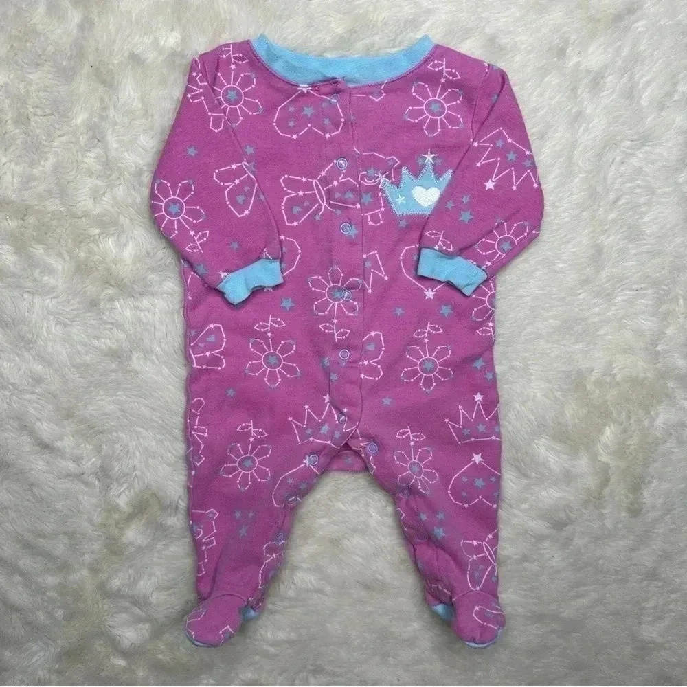Pekkle Footed Onesie Pajamas Pink, Blue,  & White Crown Size 3 Months